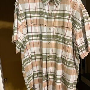 Green and Tan Casual Plaid Button Down Shirt